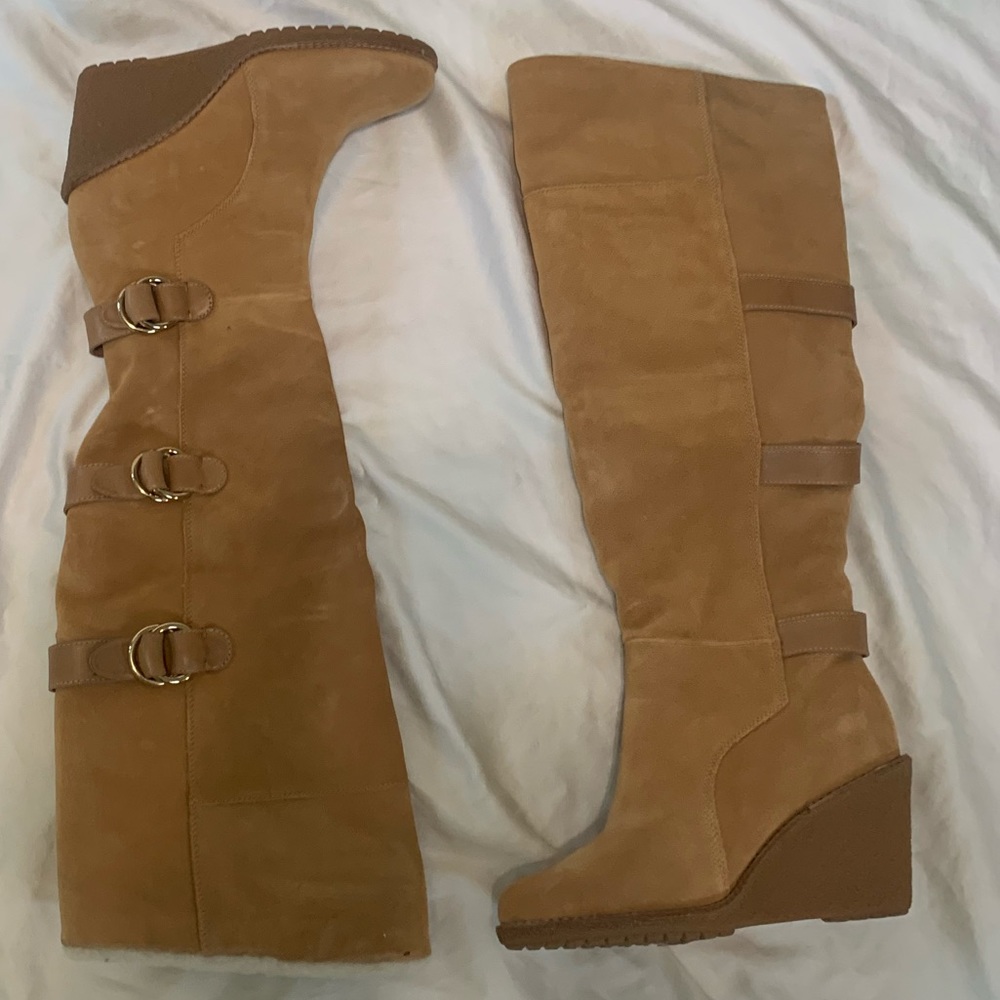 Cole Haan Women's Tall Wedge Suede Boots in Tan Size 7 1/2